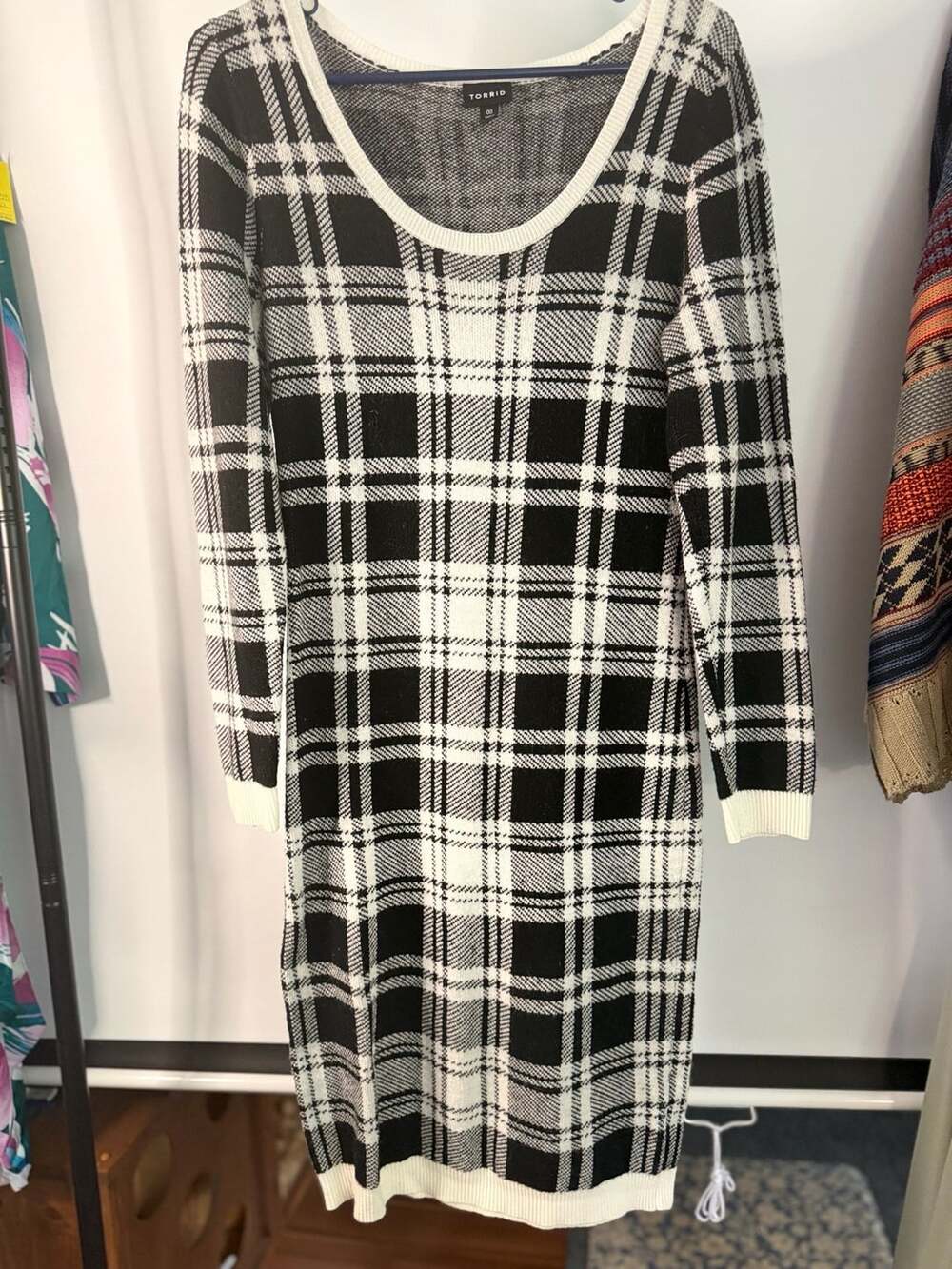 Torrid Black And White Plaid Knit Long Sleeve Sweater Dress Size 00